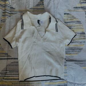 White Ribbed Polo Shirt with Black Trim